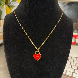 Dior Gold Necklace with Red Heart Pendant
